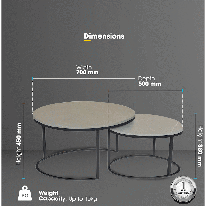 Everfurn Nile Nesting Coffee Table - Marble Grey