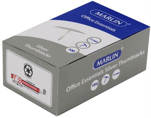 Marlin Office Essentials Thumbtacks 11Mm Silver 100 Pack