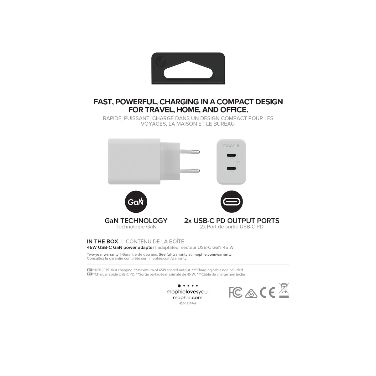 mophie-Wall Adapter-USB-C-PD-DUAL-45W-GAN-White-EU(2xUSBC)