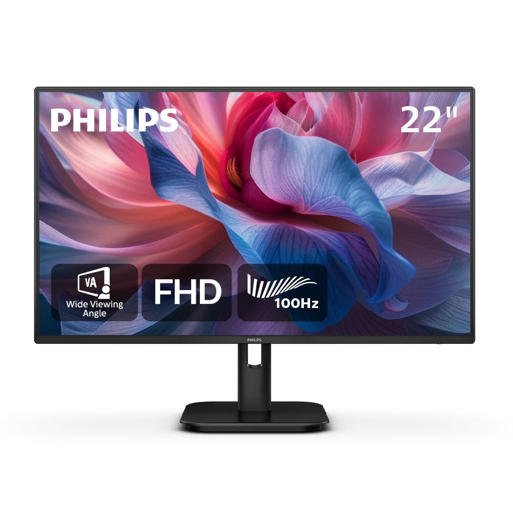 Philips Monitor 21,5" VA 1920x1080 @100hz, VGA, HDMI, Internal PSU, Eyecare, VESA, Speaker