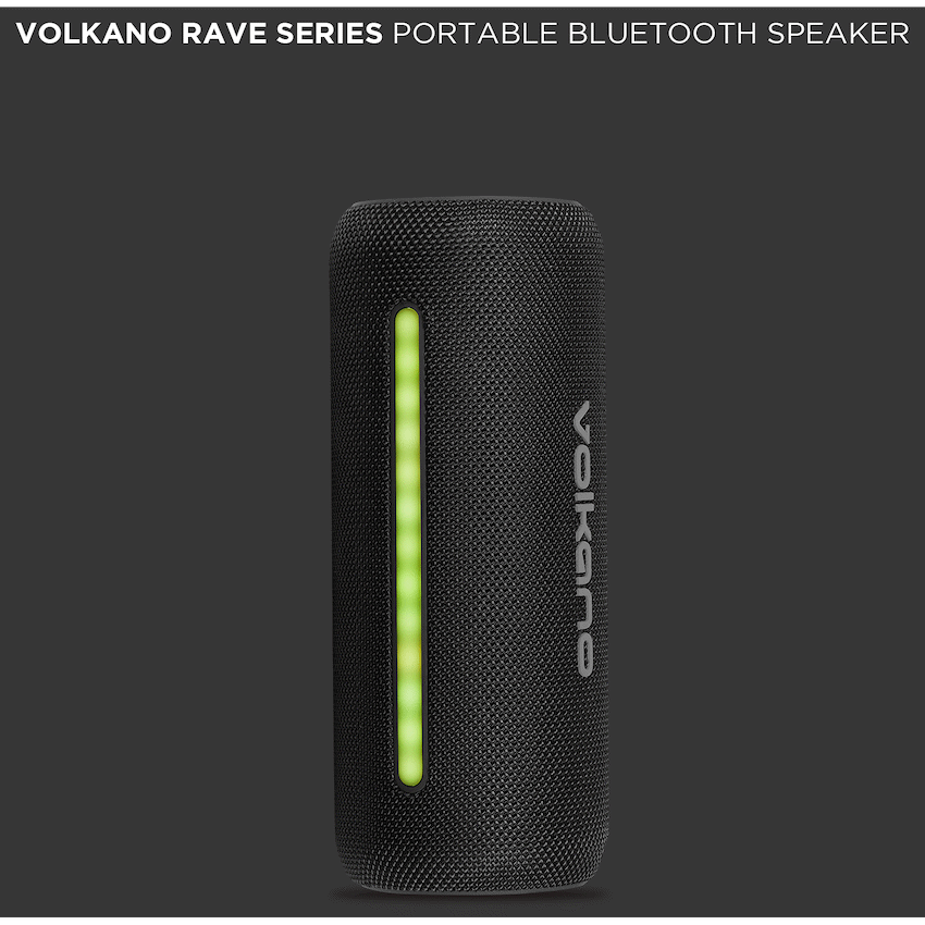 Volkano Rave Series Portable Bluetooth Speaker - Black with grey buttons