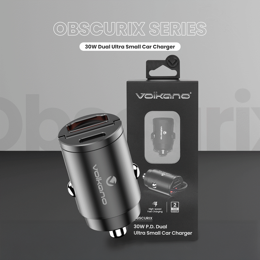 Volkano Obscurix Series 30w PD Dual USB-A and USB-C Ultra Small Car Charger