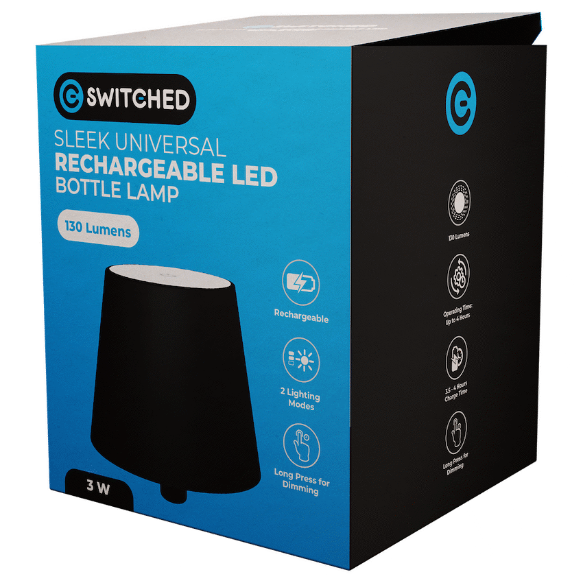 SWITCHED Sleek Series - Universal Rechargeable LED Bottle lamp - Black