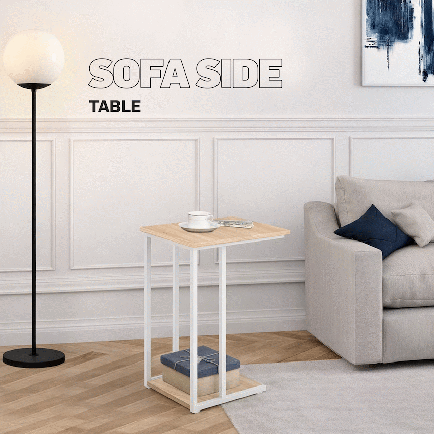 Everfurn Sofa Side Table - Oak and White - Guards On Duty Shop & Security Guards