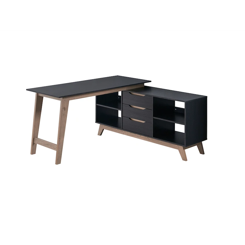 Everfurn Premium Lunar Office Desk - Black, L-Shaped, with Storage (Box 2 of 2)