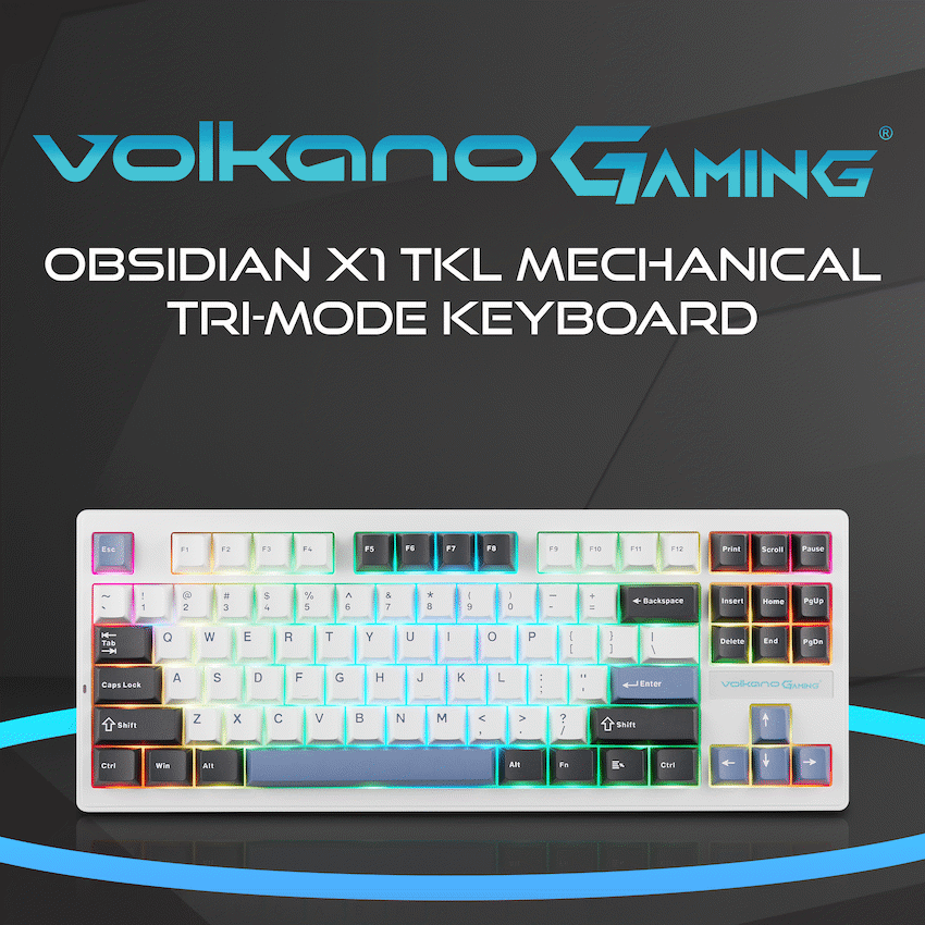 Volkano Gaming Obsidian X1 TKL Mechanical Tri-mode keyboard with Red switches
