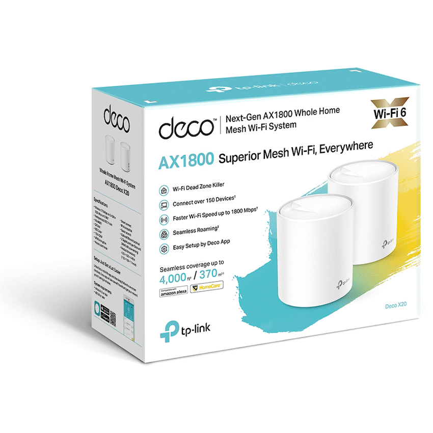 Deco X20 (2-Pack) AX1800 Whole-Home Mesh Wi-Fi 6 System (Tri-Band)