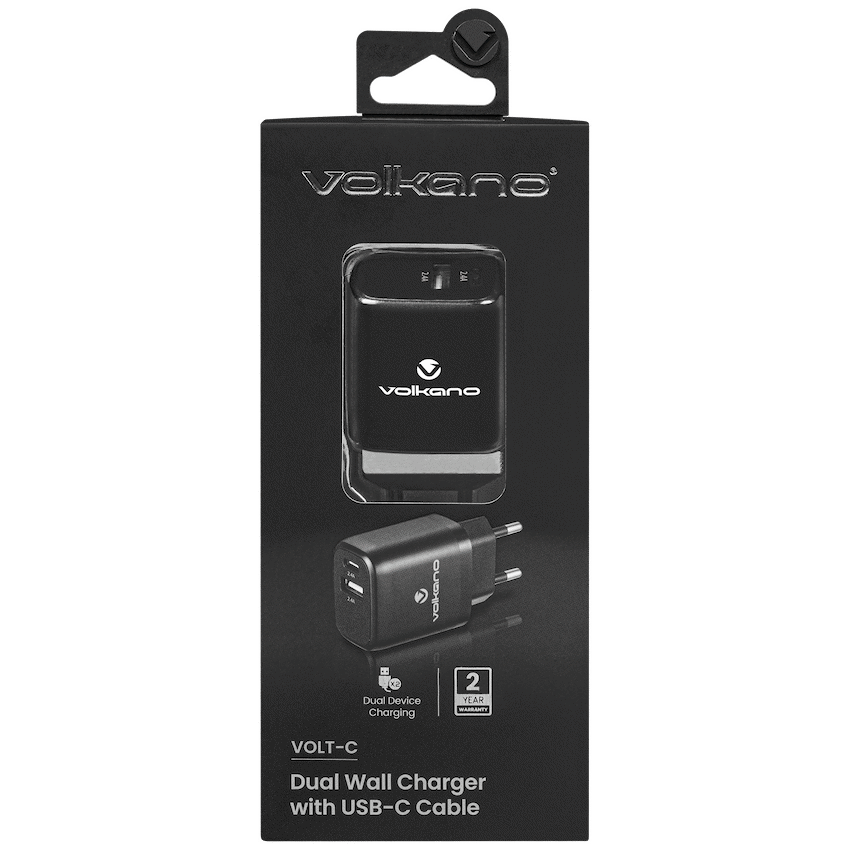 Volkano Volt-C Series 2a USB Wall Charger with USB Type-C Cable Included