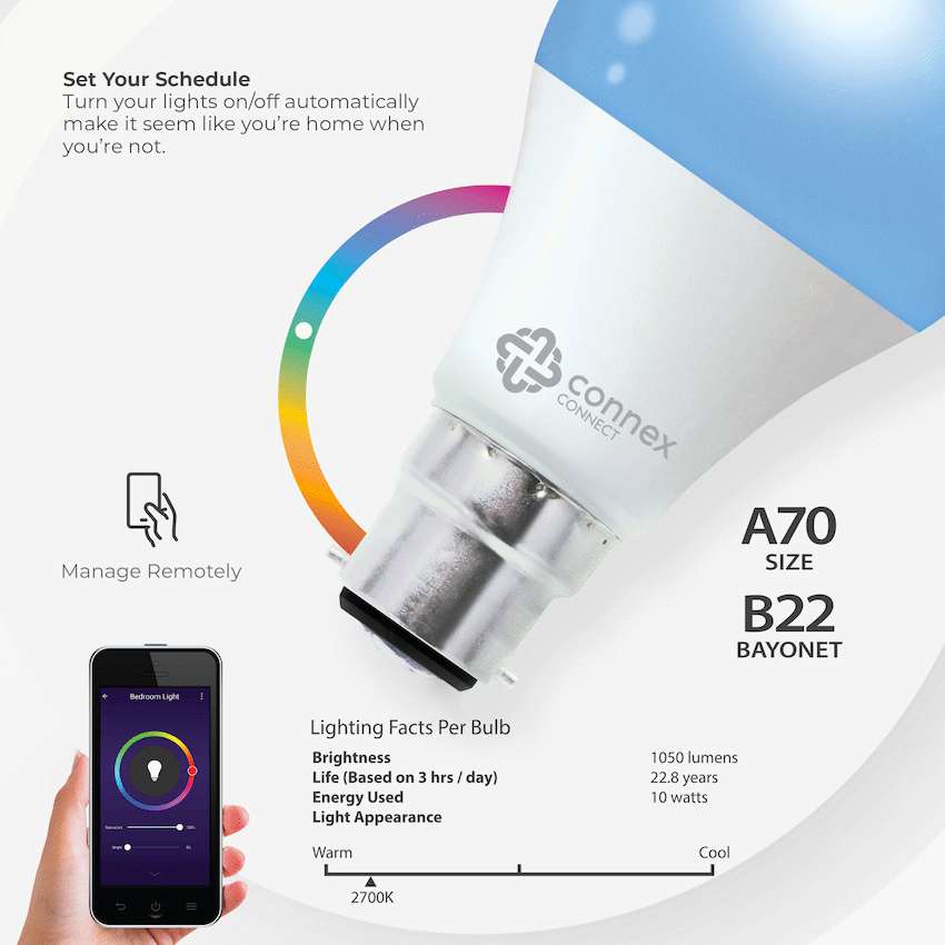 Smart WiFi Bulb 10W LED RGB White Bayonet - Guards On Duty Shop & Security Guards