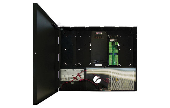 IPS boxed solution includes cluster controller (No LCD) - with one OSDP reader module (supports 2 readers). IPS box has space for 3 additional modules (I08 I/O modules or additional reader modules)