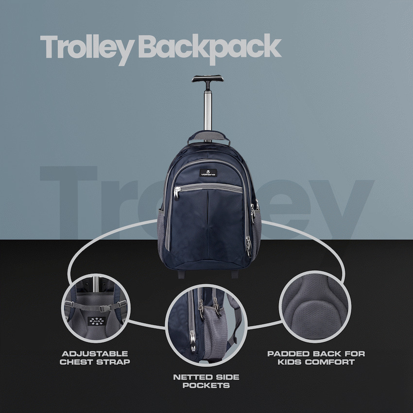 Volkano Orthopaedic Trolley Backpack 35l - Navy/Grey