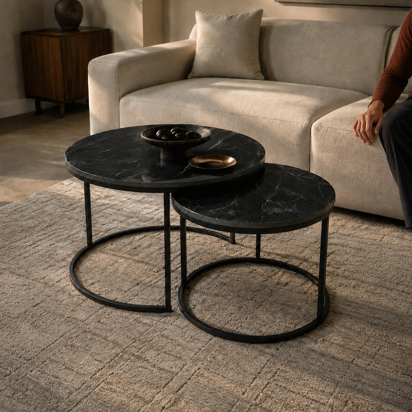 Everfurn Nile Nesting Coffee Table - Marble Black