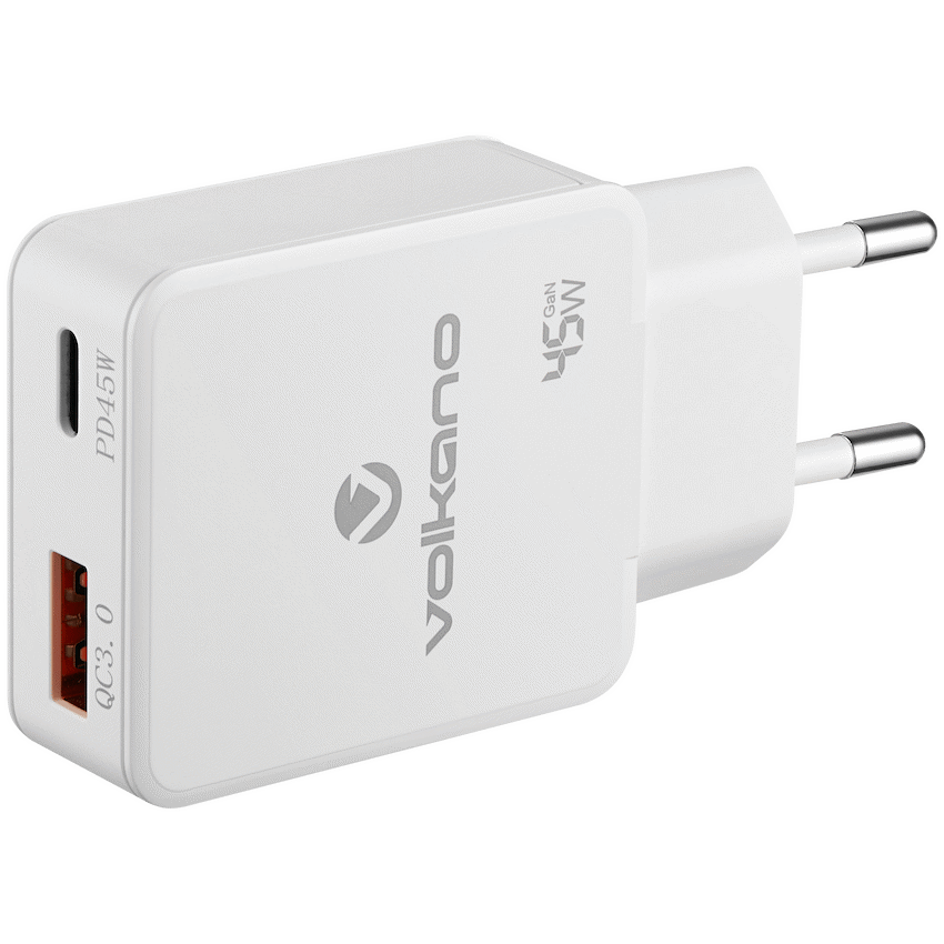 Volkano Potent Plus series 45W GaN Compact Dual USB and USB-C PD Wall Charger