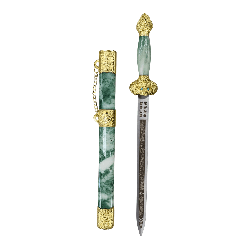 Small Gold & Green Katana Sword with Stand – Fas 3-11 1Pc Decorative Display Sword