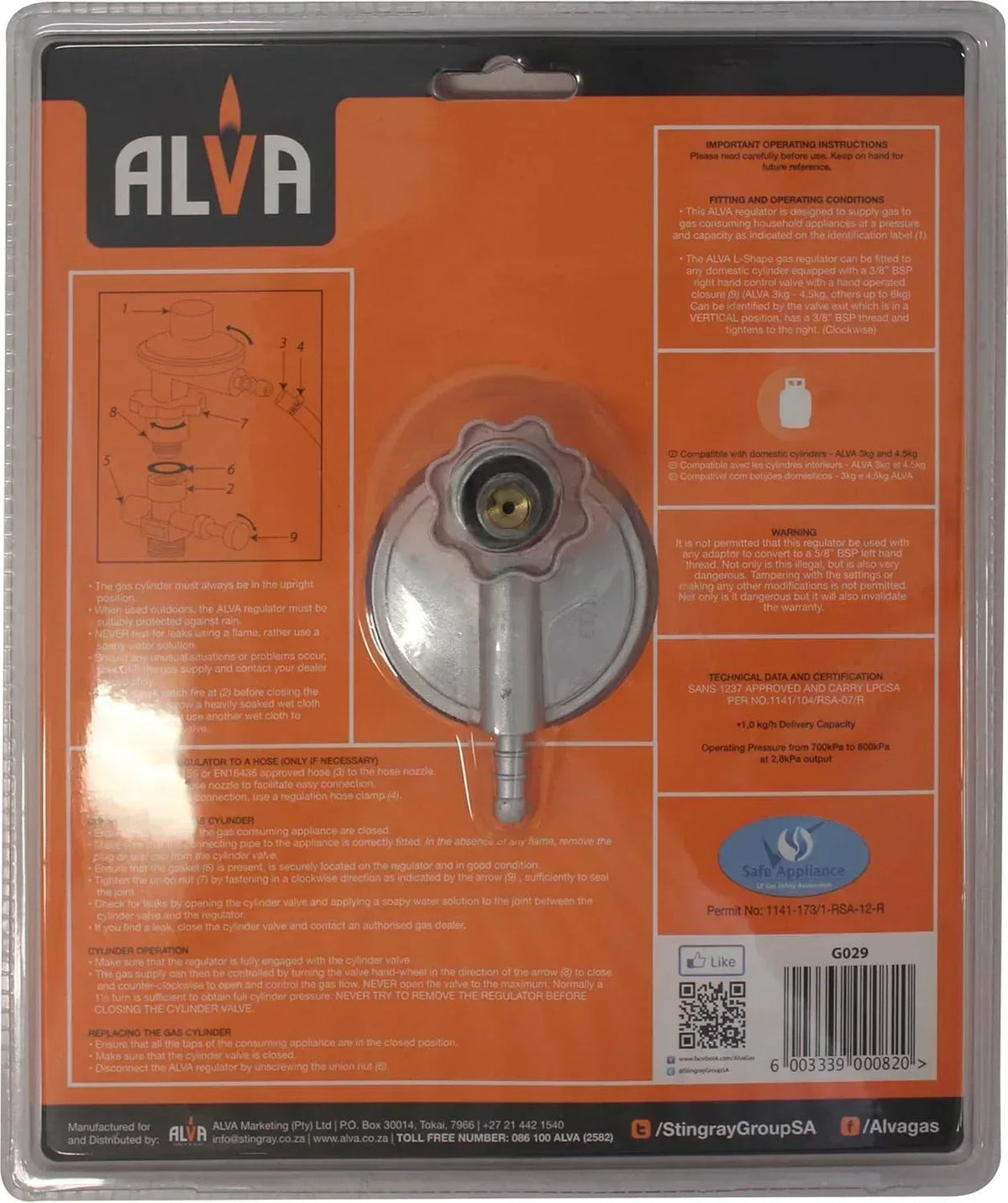 Alva L-Shape Gas Regulator & 1.2m Hose Kit Guards On Duty Security