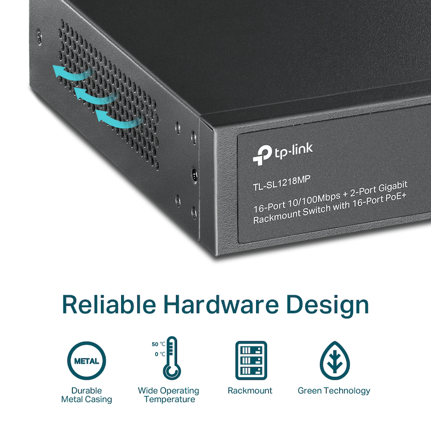 TL-SL1218MP 16-Port 10/100Mbps + 2-Port Gigabit Rackmount Switch with 16-Port PoE+