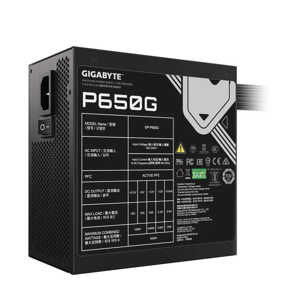 Gigabyte PSU P650B Gold Certified 650W - 3 Year Warranty; 24/20-pin x 1; CPU 4+4-pin x 1; PCI-E 6+2-pin x 2; SATA x 6; Peri x3