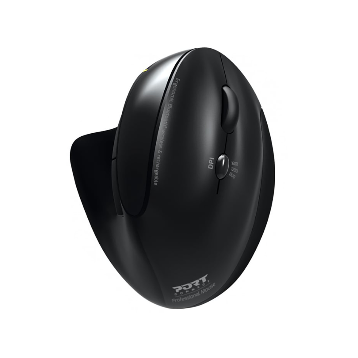 Port Connect Black Ergonomic Rechargeable Bluetooth Mouse