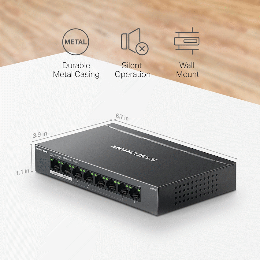 Mercusys TP-Link Mercusys MS108GP 8-Port Gigabit Desktop Switch with 7-Port PoE+
