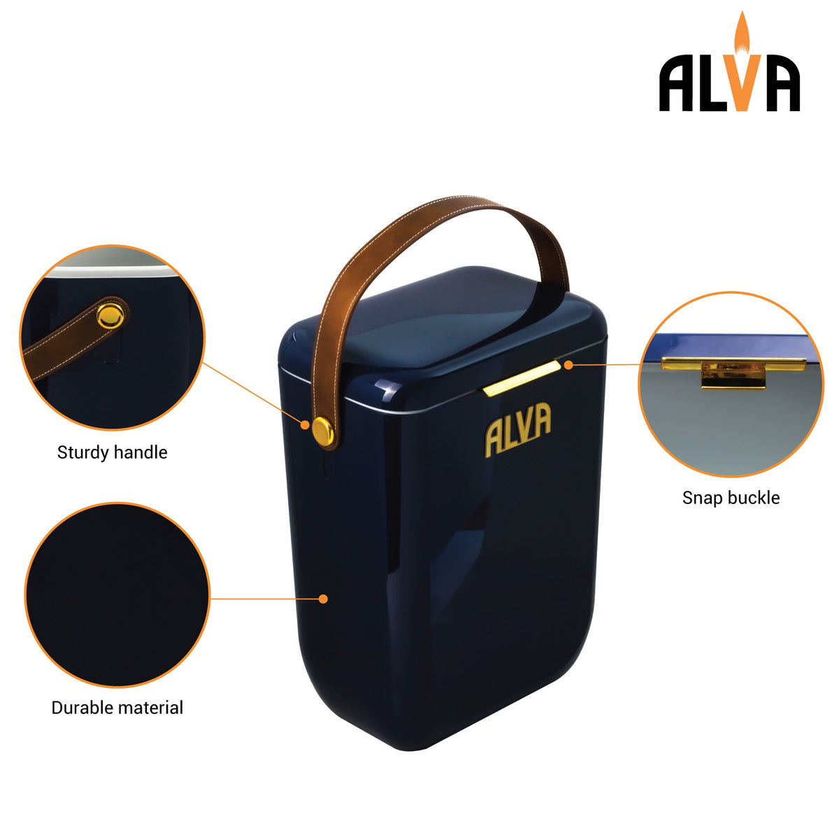 Alva 10L Cooler Box With Leather Strap - Midnight Blue