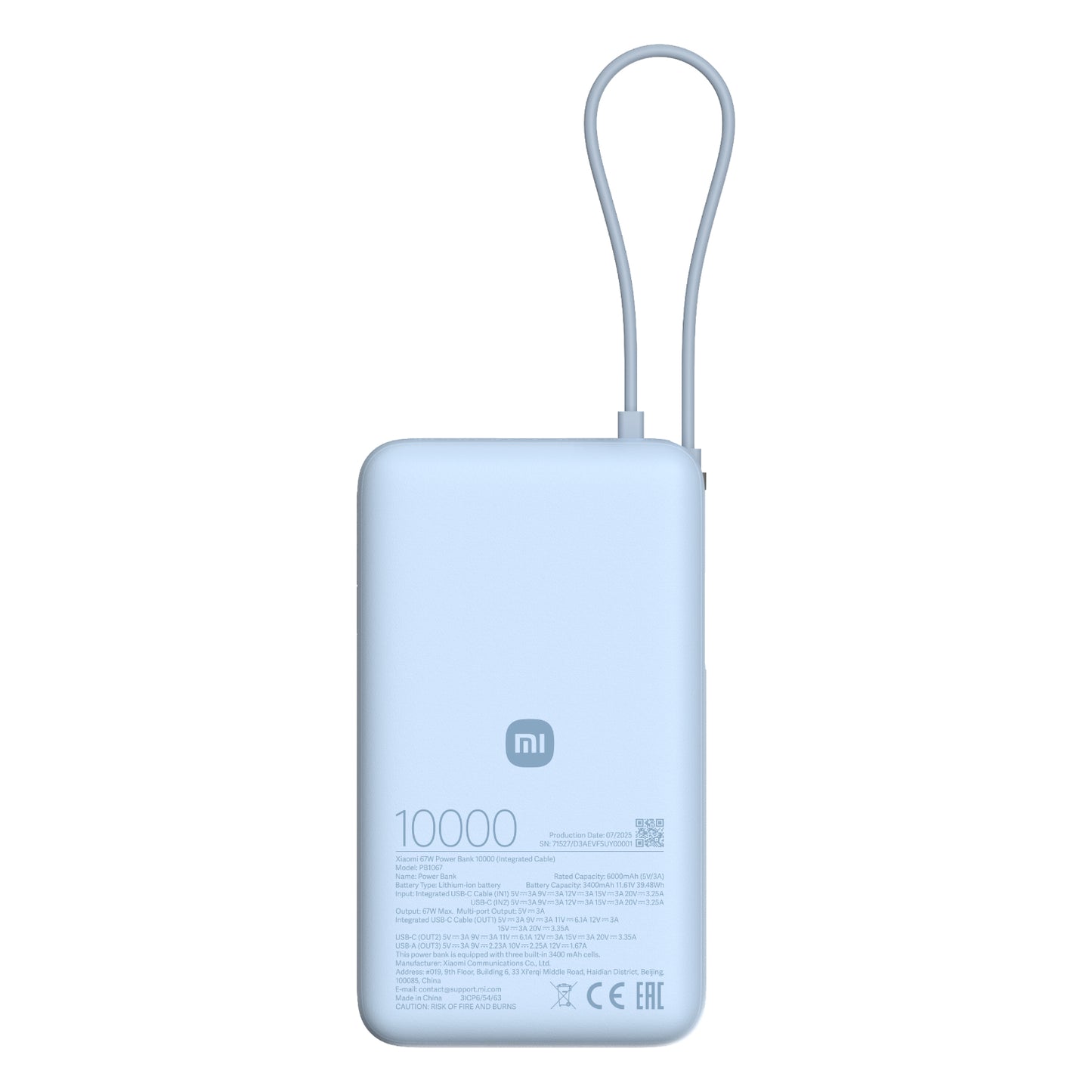 Xiaomi 67W Power Bank 10000mAh (Integrated Cable) - Ice Blue - Guards On Duty Shop & Security Guards