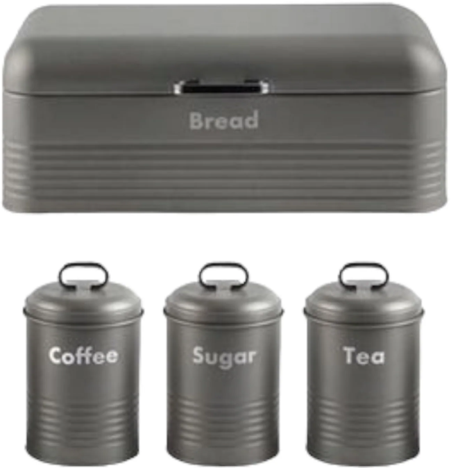 Totally 4 Piece Breadbin And Canister Set Grey