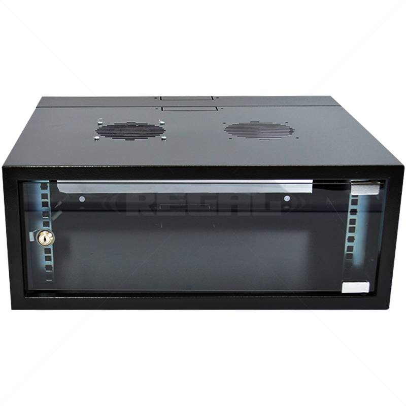 Cabinet 4U Wall Box Swingframe Collar 400x100mm incl Fan & Power Black
