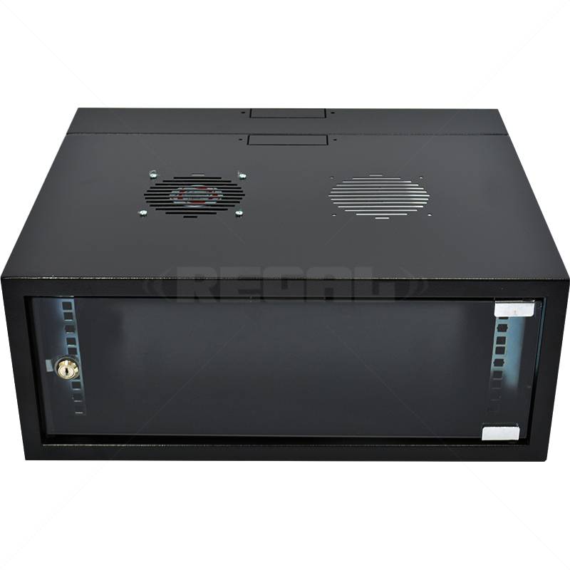 Cabinet 4U Wall Box Swingframe Collar 400x100mm incl Fan & Power Black