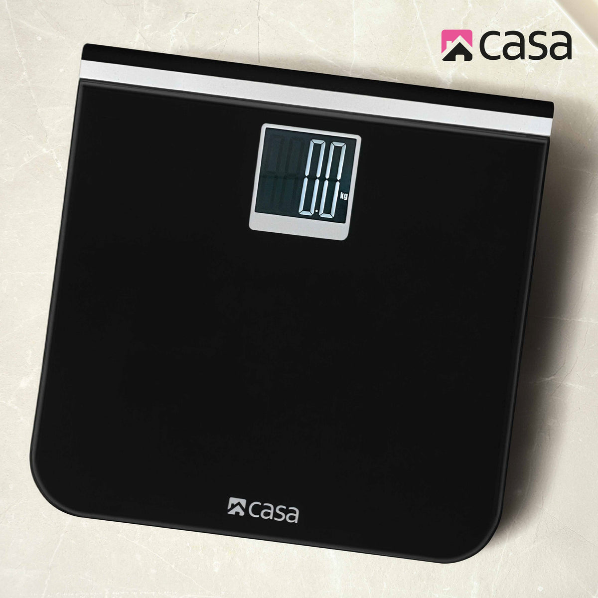 CASA Digital Bathroom Scale - Glass Platform - Black - Large LCD Display