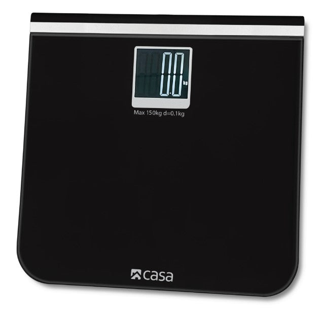 CASA Digital Bathroom Scale - Glass Platform - Black - Large LCD Display