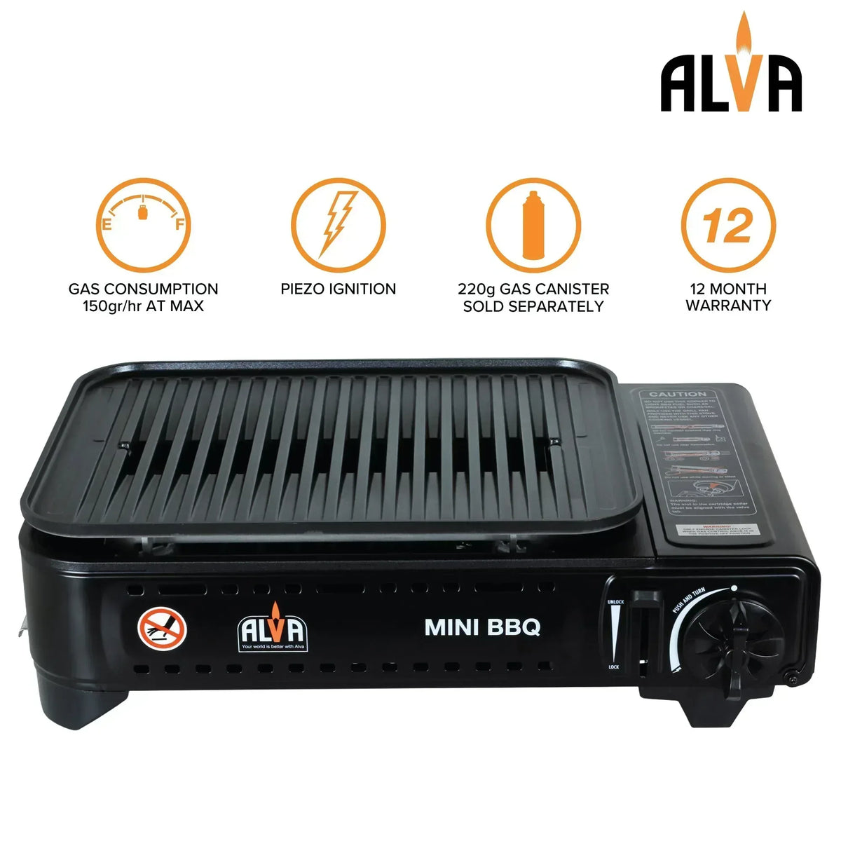 Alva Butane Canister Mini BBQ Cooker + Carry Case Guards On Duty Security