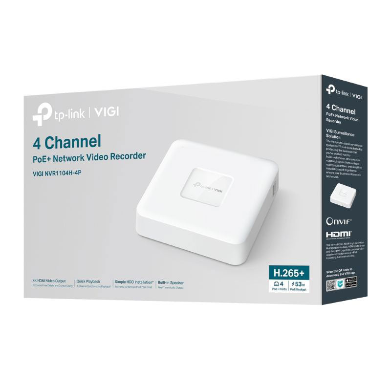 VIGI 4 Channel PoE+ Network Video Recorder, 1 SATA, 53W PoE