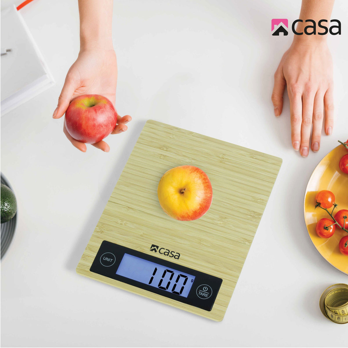 CASA Kitchen Digital Scale - Bamboo - Large Backlit Display