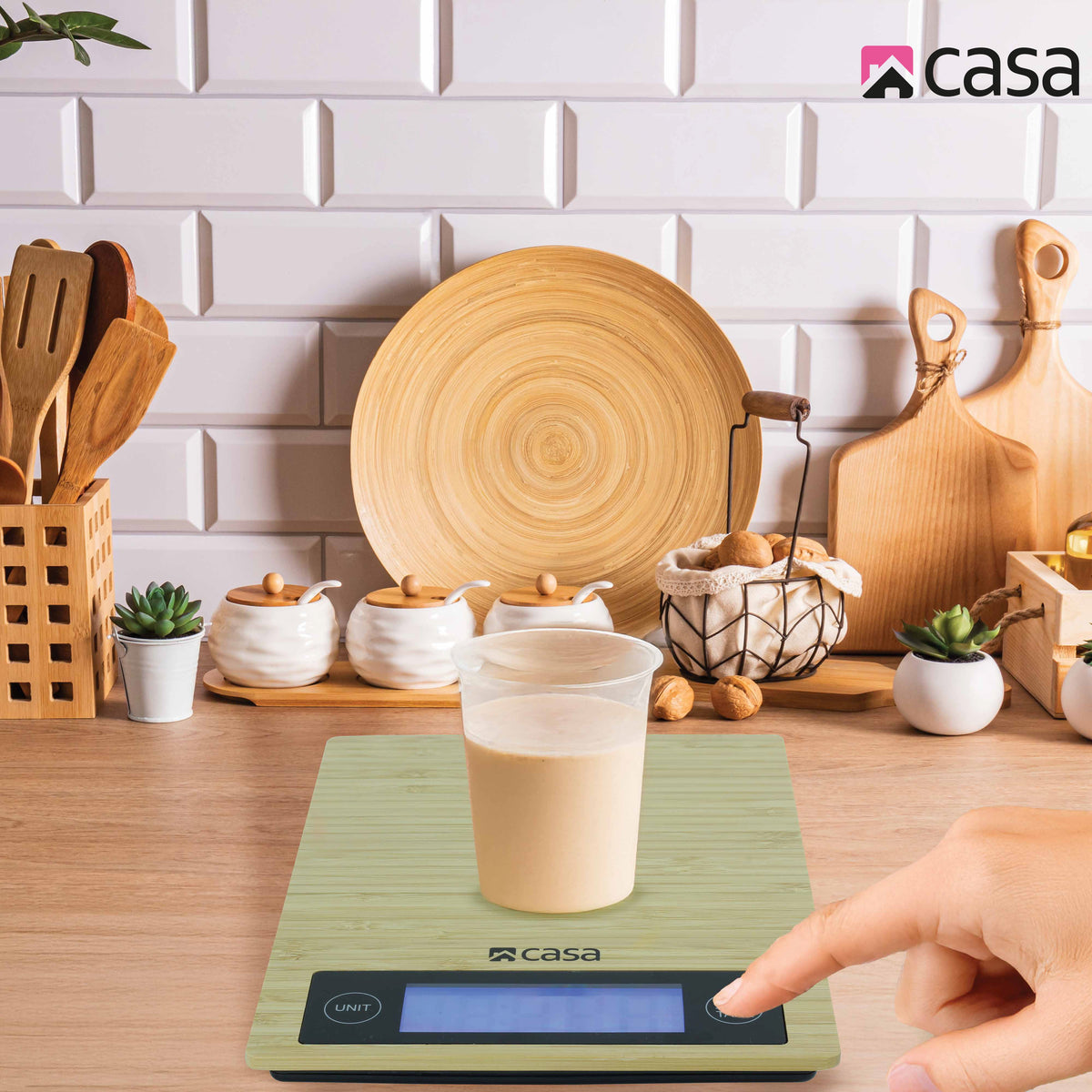 CASA Kitchen Digital Scale - Bamboo - Large Backlit Display