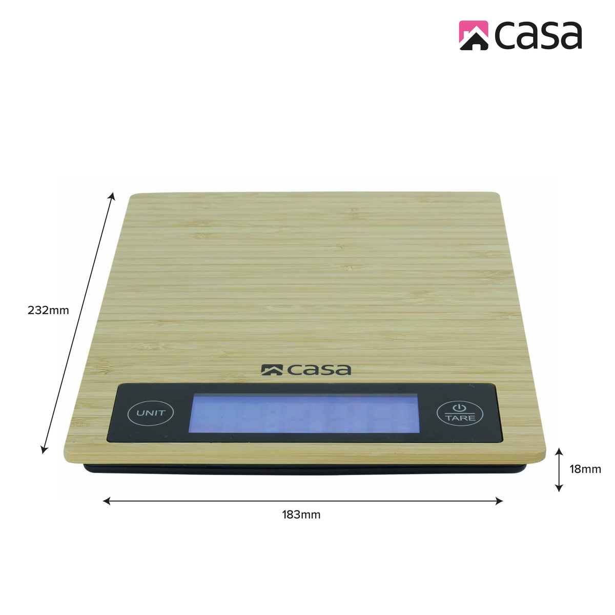 CASA Kitchen Digital Scale - Bamboo - Large Backlit Display