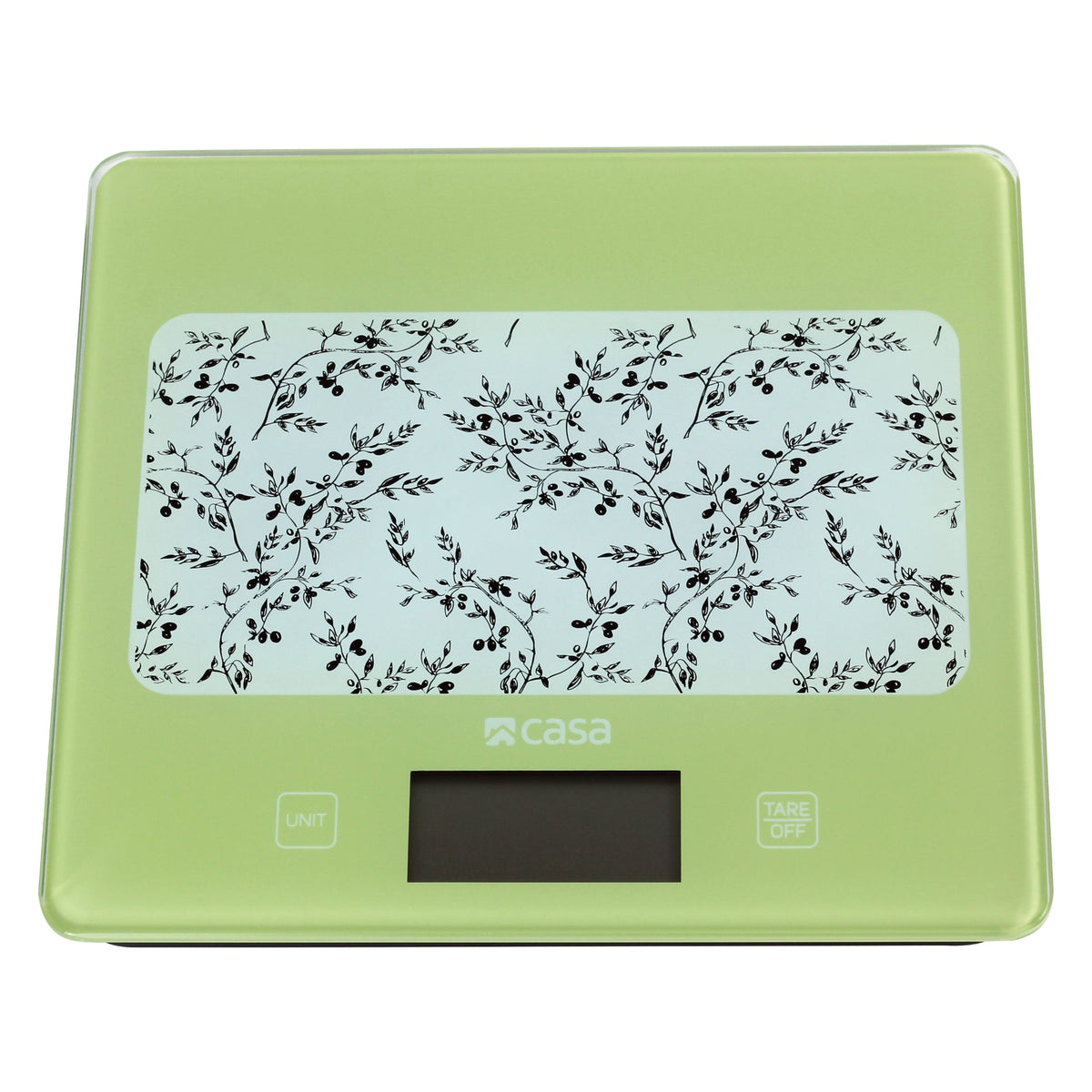 CASA Kitchen Digital Scale - Glass - Green With Olives Design