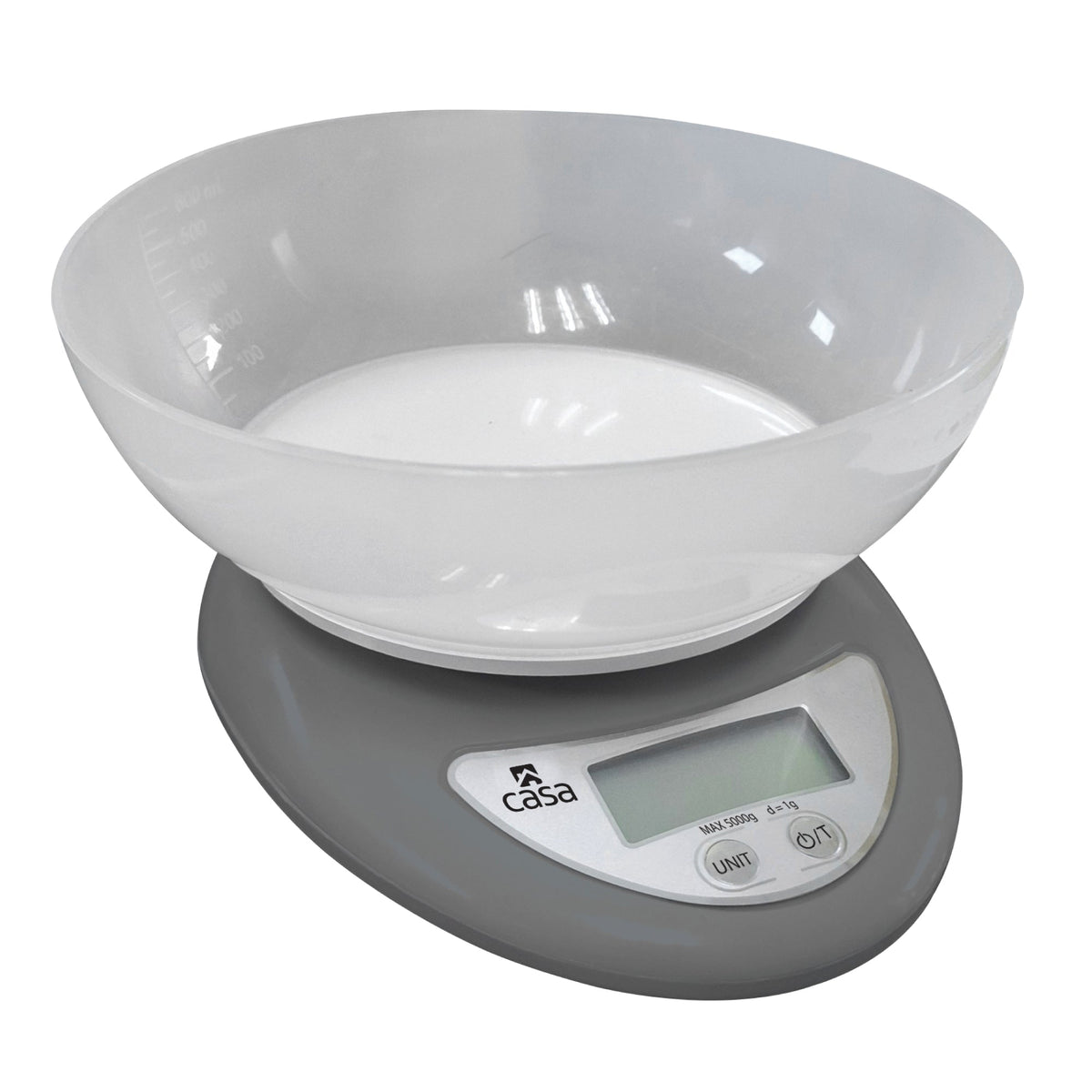 CASA Kitchen Digital Scale - Grey - With Clear Plastic Bowl