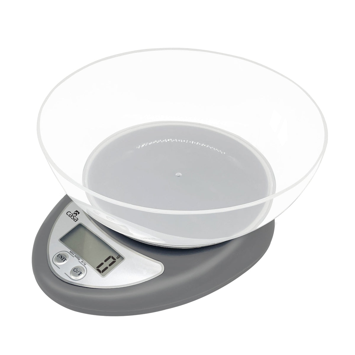 CASA Kitchen Digital Scale - Grey - With Clear Plastic Bowl
