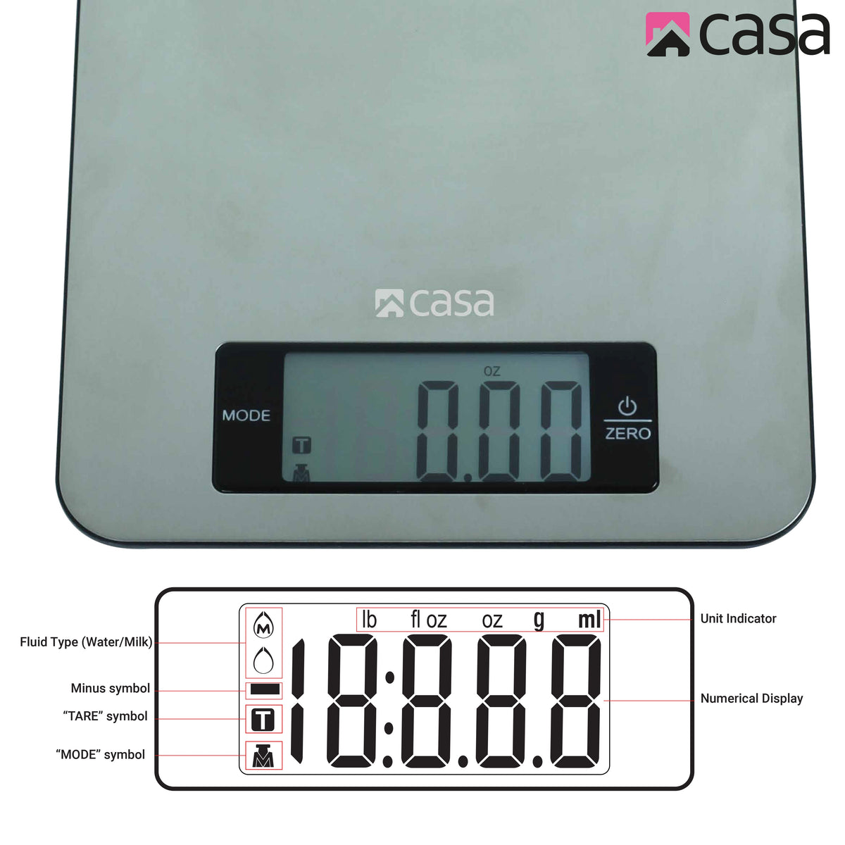 CASA Kitchen Digital Scale - Stainless Steel - Large Display