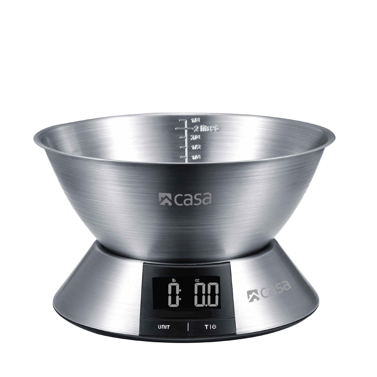 CASA Kitchen Digital Scale - Stainless Steel Base & 2.25L Measuring Bowl