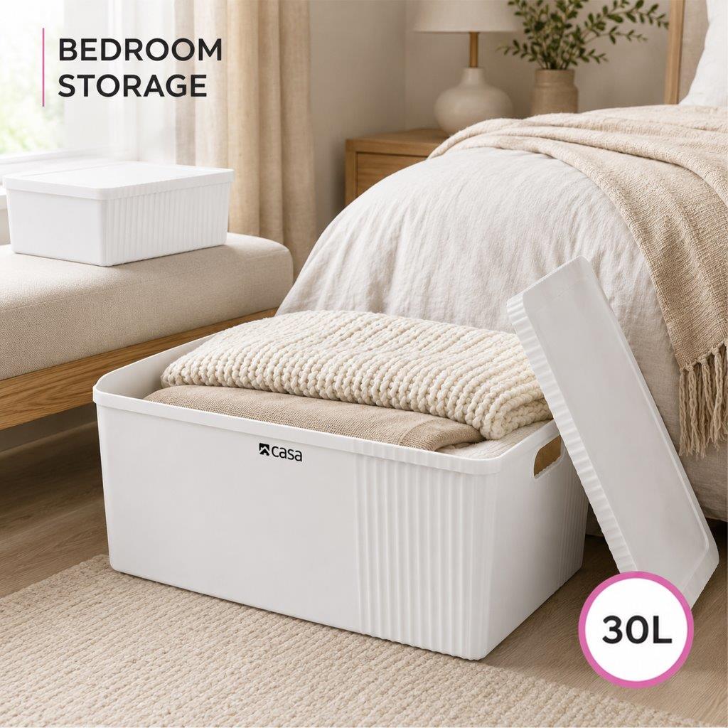 CASA 4Pc Decorative Storage Box Set - 30L + 16L + 2x 5L - White