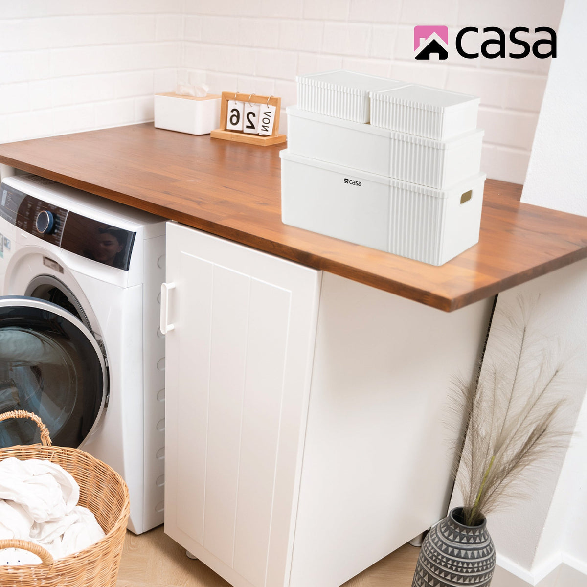 CASA 4Pc Decorative Storage Box Set - 30L + 16L + 2x 5L - White