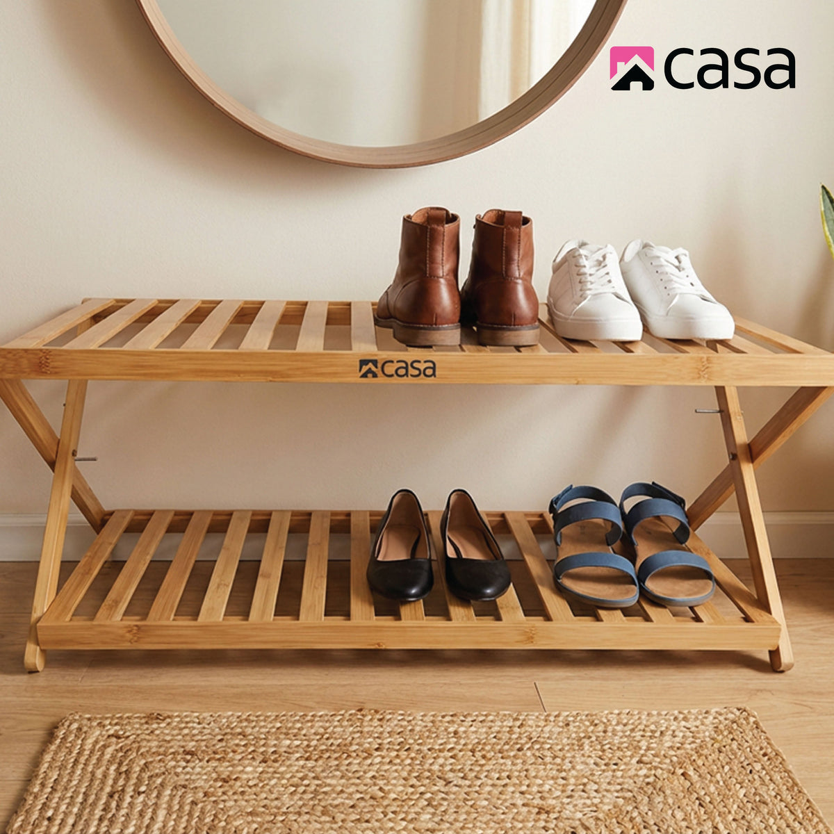 CASA Shoe Storage Rack - 2-Tier - Bamboo - Foldable