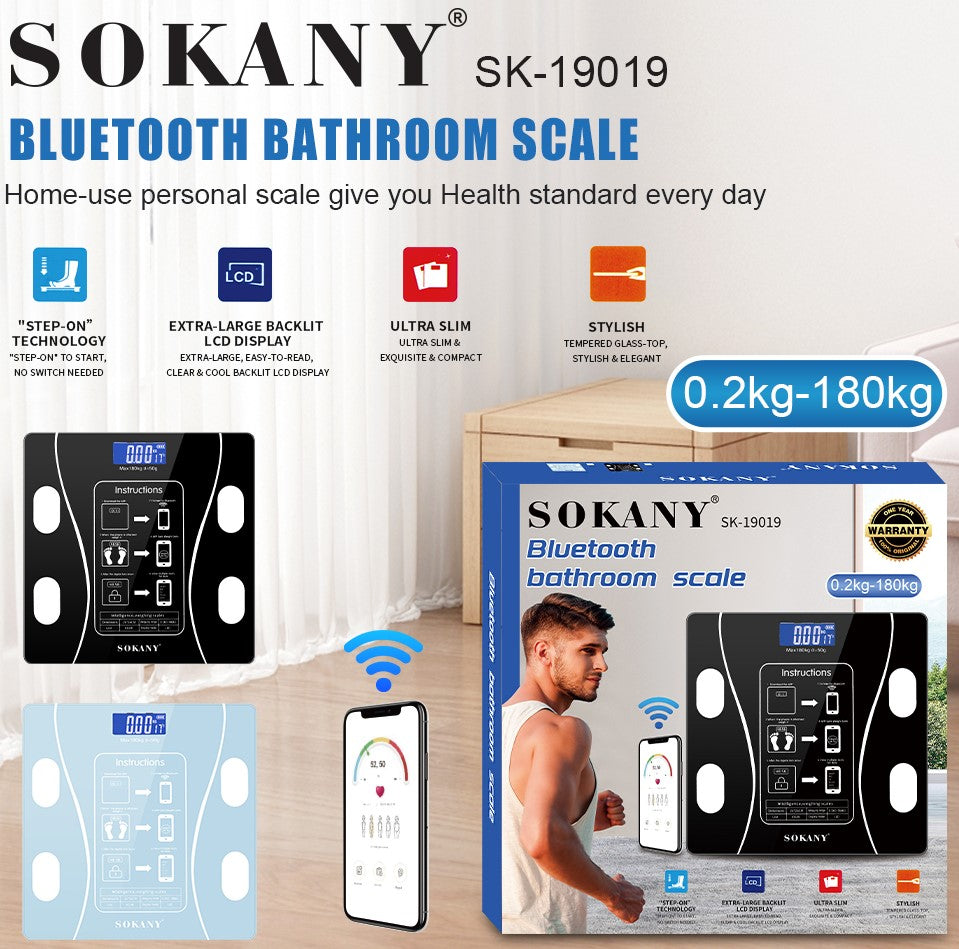 Sokany 180Kg Bluetooth Bathroom Scale Black