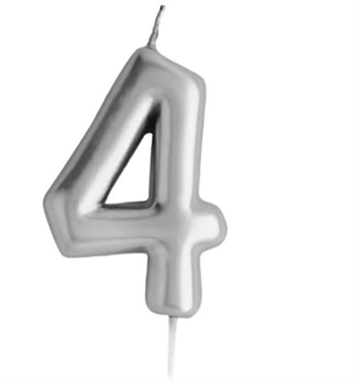 Casey 10Cm Silver Numerical Birthday Candle Nr.4