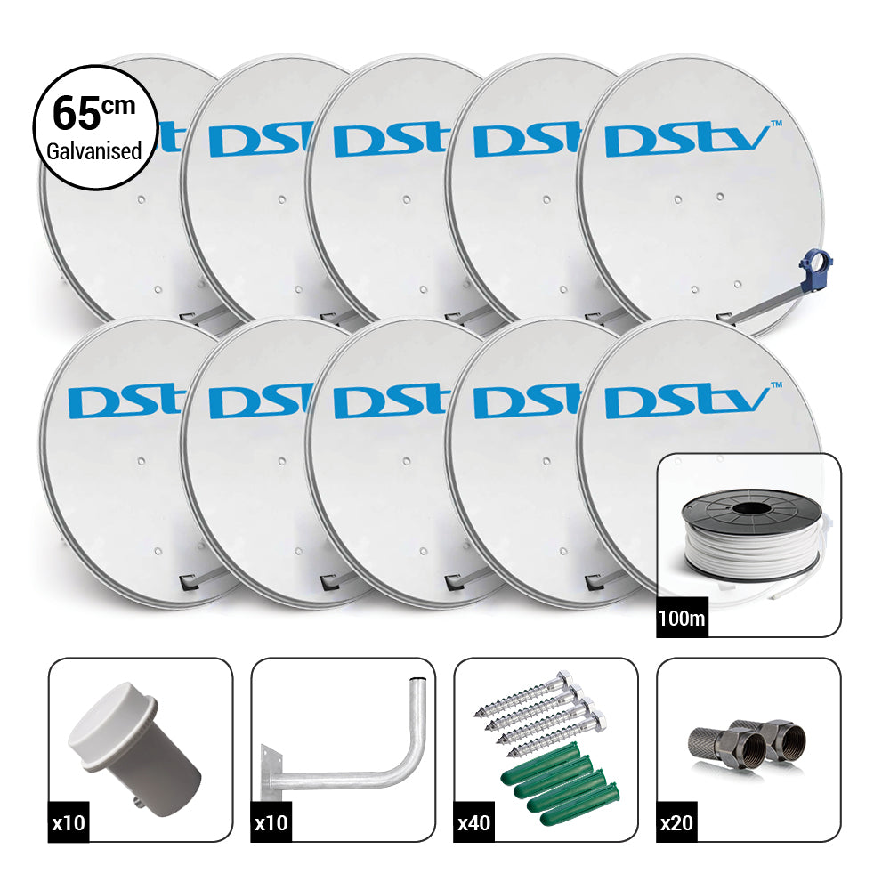 Space UltraHD 65cm Bulk Galvanised Steel Dish Kit with Single KU Band LNB’s & Accessories – DK65-DIY-100M