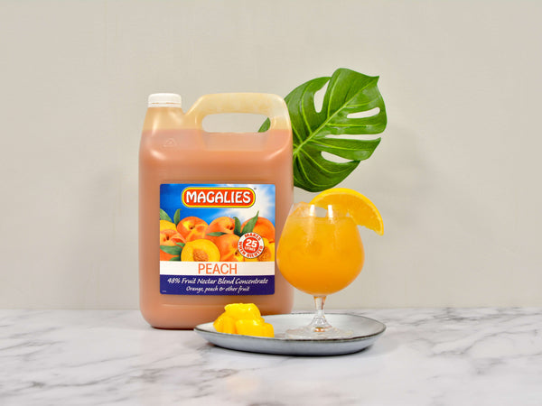 2 x MAGALIES 5 liter Peach 48% (Sold 2x 5L Per Case) Magalies Nectar Juice
