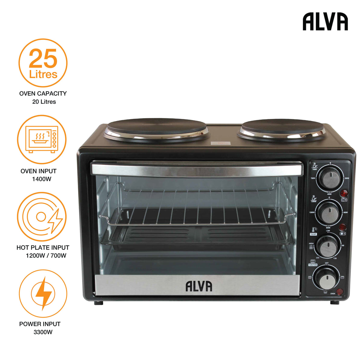 Alva Mini Kitchen - 25L Electric Oven With 2 Plate Stove