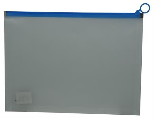 Brainware A4 Clear Carry Folder With Blue Easy Slide Zip