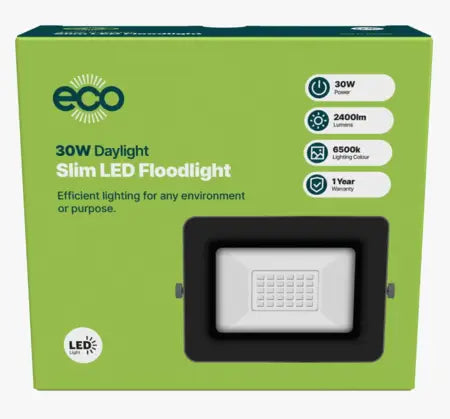 Eco Slim 30W LED Floodlight / 6500k / 2400 Lumen / Min Order - 10